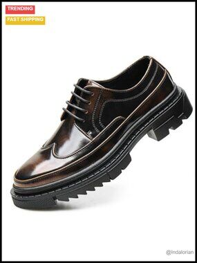 Mens Platform Wingtip Oxfords Lug Sole Round Toe Brogues Faux Leather Lace Up